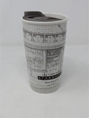 Starbucks First Store Pike Place Storefront Sepia Brown Ceramic Tumbler 2016